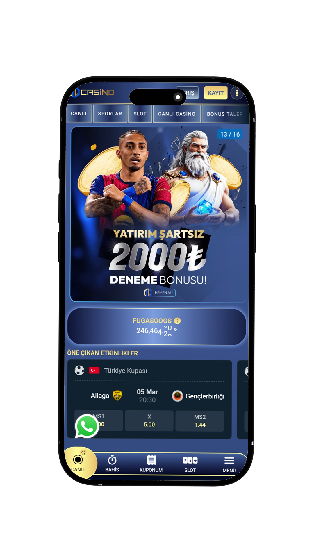 TLCasino mobil uygulama ekranı