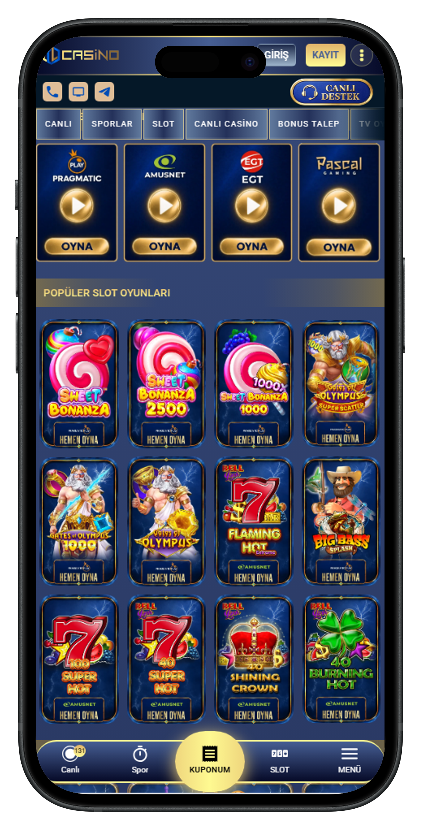 TLCasino mobil uygulama ekranı